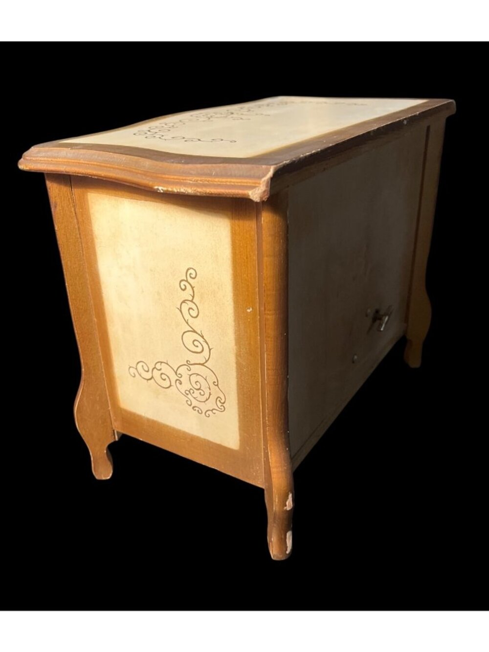 Vtg  60s Apco Japan Wooden Jewelry Chest Music Box 3 Velvet-Lined Drawers Hand-P - Picture 6 of 8